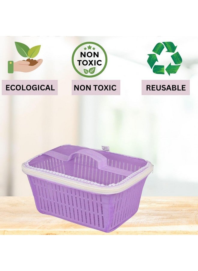 Go Hooked Multipurpose Plastic Storage/Gift Basket With Net Cover | Stylish Basket With Zip Net Cover Pack of 2 Versatile Practical Solutions Convenient Storage Maximize Space (Purple) - Image 2