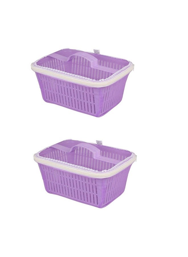 Go Hooked Multipurpose Plastic Storage/Gift Basket With Net Cover | Stylish Basket With Zip Net Cover Pack of 2 Versatile Practical Solutions Convenient Storage Maximize Space (Purple) - Image 1