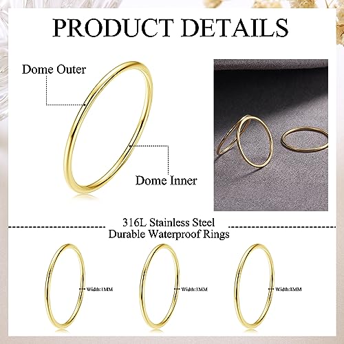 LOYALLOOK 3pcs 1mm Stainless Steel Women's Plain Band Knuckle Stacking Midi Rings Comfort Fit Gold Tone 3# - Image 2