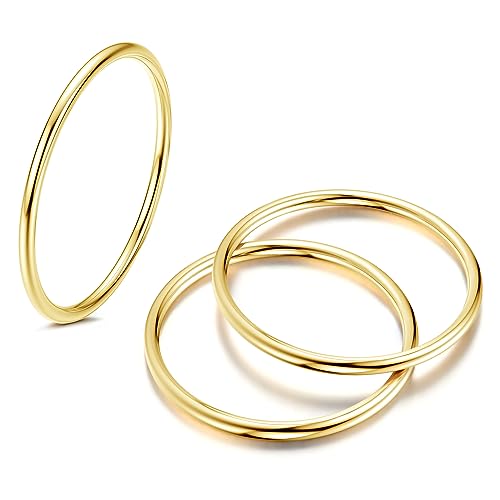 LOYALLOOK 3pcs 1mm Stainless Steel Women's Plain Band Knuckle Stacking Midi Rings Comfort Fit Gold Tone 3# - Image 5