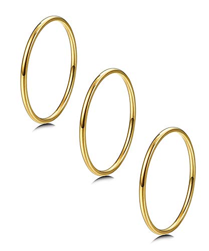 LOYALLOOK 3pcs 1mm Stainless Steel Women's Plain Band Knuckle Stacking Midi Rings Comfort Fit Gold Tone 3# - Image 1