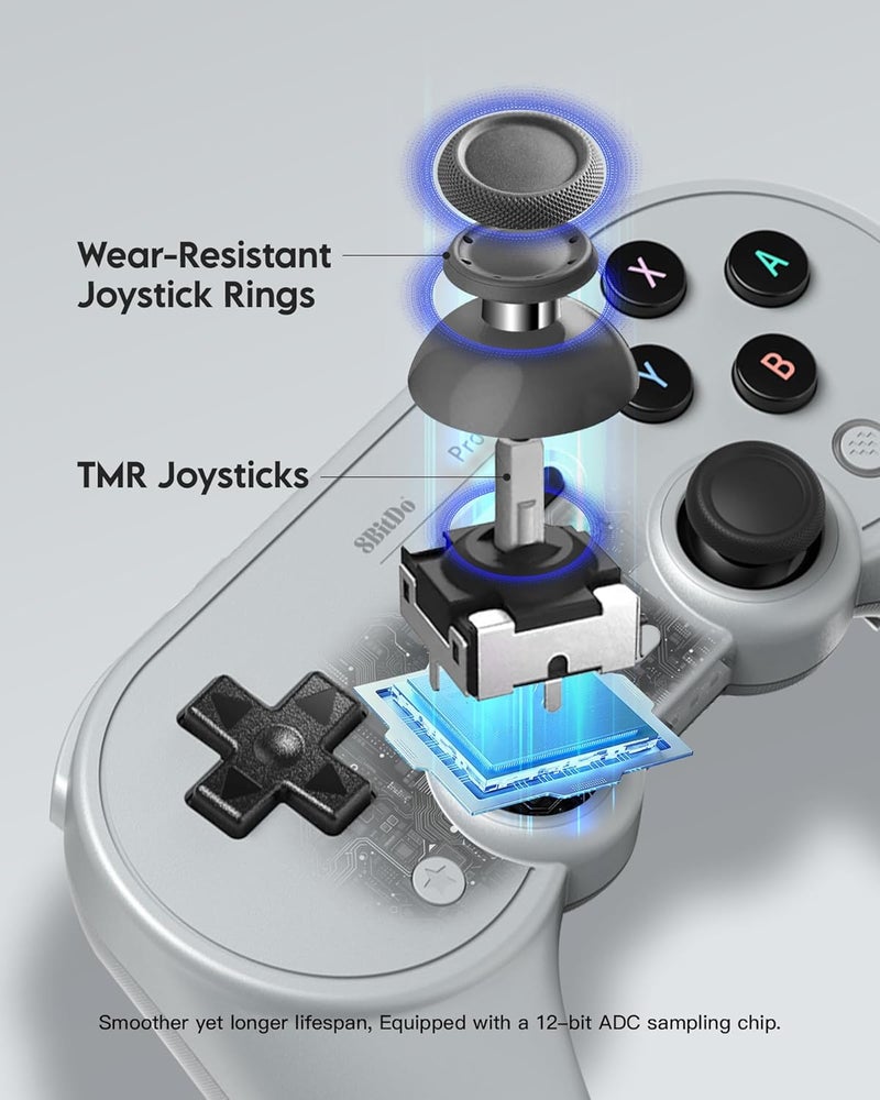 WeChip & 8BitDo Pro 3 Bluetooth Controller for Switch/Switch 2, TMR Joysticks, Swappable ABXY Buttons, Pro Back Buttons, Charging Dock, Hall Effect Triggers, for Windows, Apple, Android (Gray) - Image 3