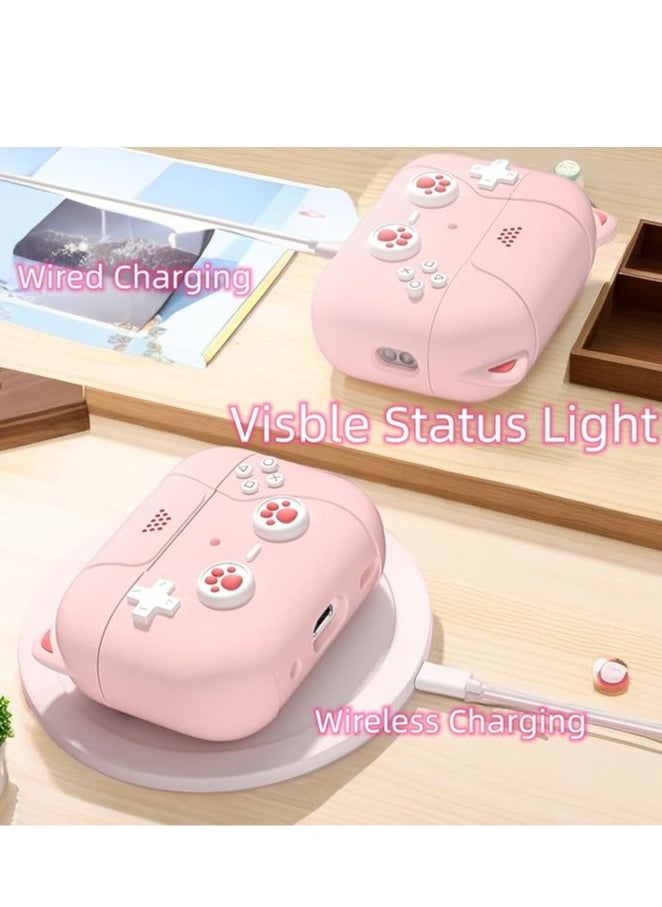 Mmmon - Compatible with AirPods Pro 2nd Generation Case Classic Handheld Game Console Design Shell Soft Leather Silicone Case for Apple AirPods Pro 2 Charging Case(Pink) - Image 1