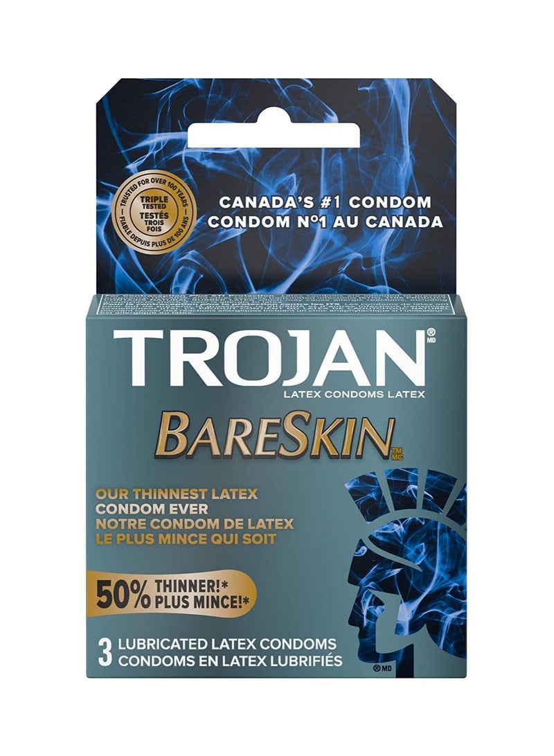 TROJAN Bareskin Lubricated Latex Condoms 3 Count - Image 1