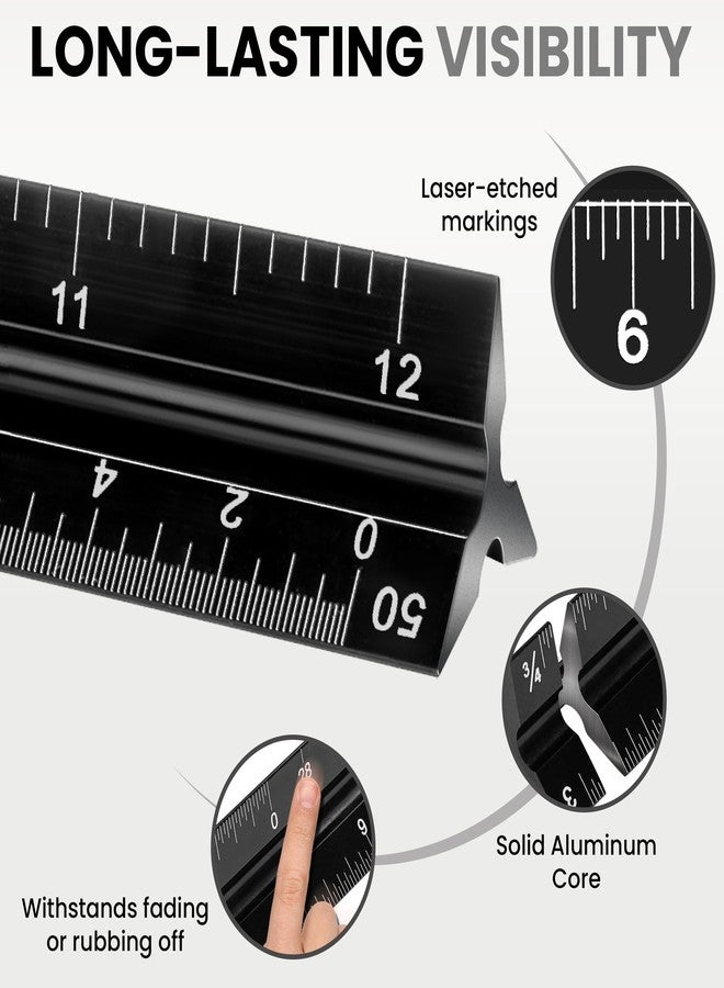 NOKKO 12 Inch Architectural and Engineering Scale Ruler Set - Professional Architect and Engineer Scale Rulers for Drafting, Architects, Engineers, Construction, Students, Metal Ruler 12 Inch Included - Image 3