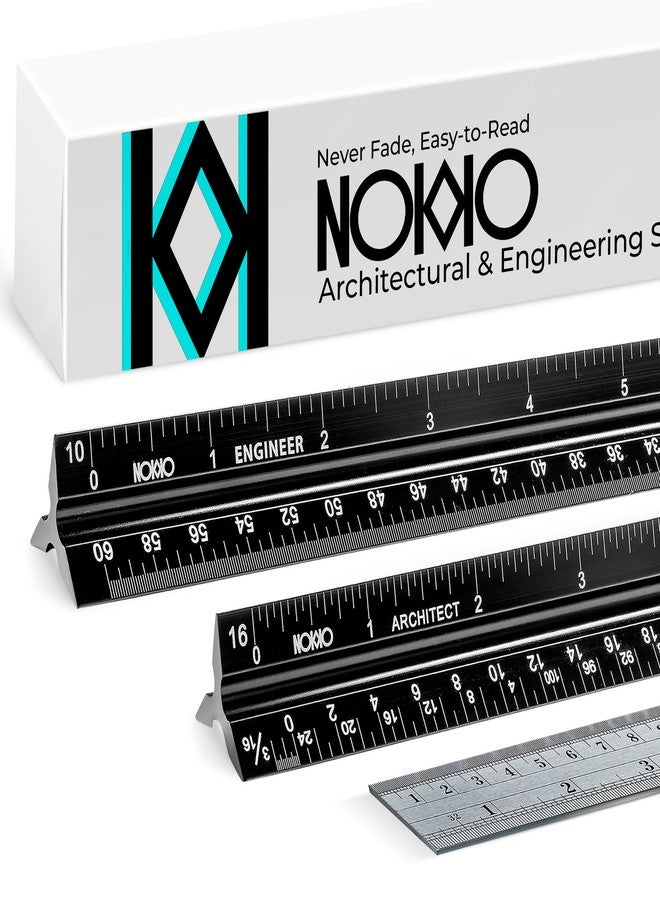 NOKKO 12 Inch Architectural and Engineering Scale Ruler Set - Professional Architect and Engineer Scale Rulers for Drafting, Architects, Engineers, Construction, Students, Metal Ruler 12 Inch Included - Image 1