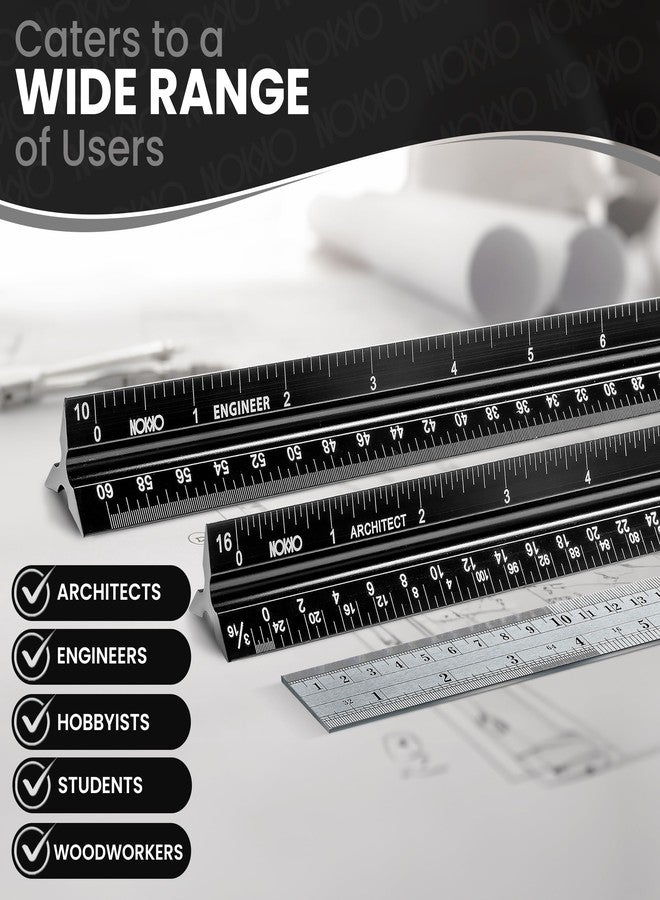 NOKKO 12 Inch Architectural and Engineering Scale Ruler Set - Professional Architect and Engineer Scale Rulers for Drafting, Architects, Engineers, Construction, Students, Metal Ruler 12 Inch Included - Image 2
