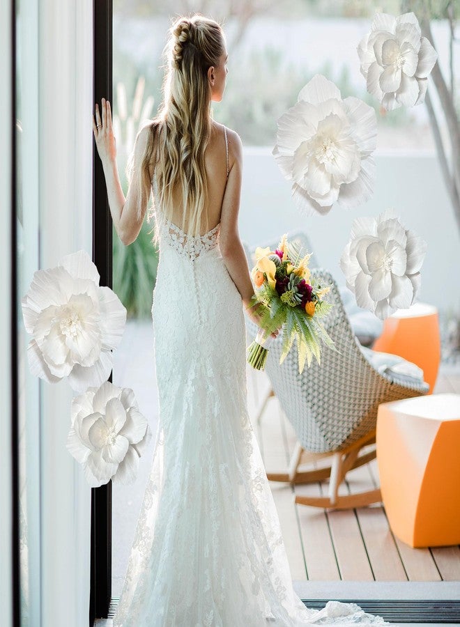 ANSOMO White Paper Flowers Artificial 3D Wall Décor Wedding Birthday Bridal Baby Shower Nursery Room Backdrop Table Centerpieces Party Decorations Supplies - Image 3