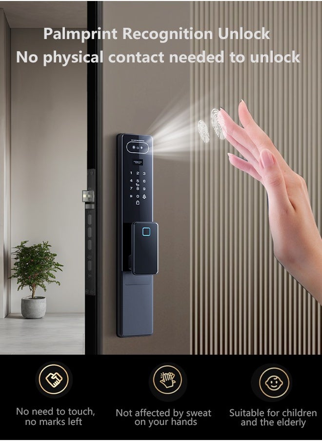 ALINK - Smart Door Lock Smart Lock with Camera,WiFi Video Intercom Lock,Two Way Audio,Palmprint Recognition, Fingerprint Door Lock ,Jlink APP Remote Control ,Model LS1 Greyblue - Image 1