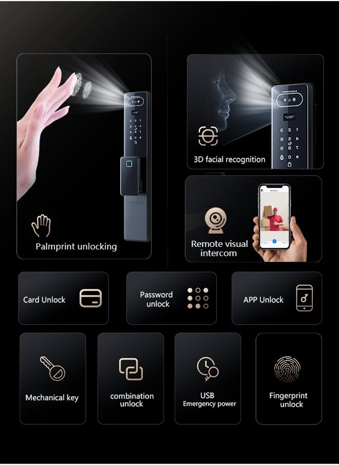 ALINK - Smart Door Lock Smart Lock with Camera,WiFi Video Intercom Lock,Two Way Audio,Palmprint Recognition, Fingerprint Door Lock ,Jlink APP Remote Control ,Model LS1 Greyblue - Image 1