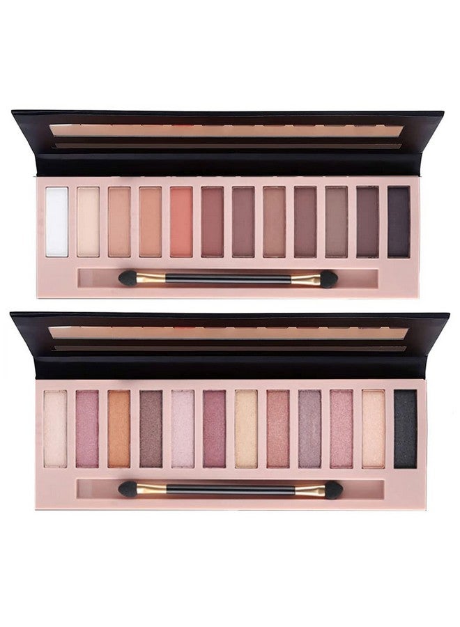 URQT 2Pcs Pro 12 Colors Matte + Shimmer Nude Naked Eyeshadow Palette Natural Velvet Texture Pigmented Blendable Diamond Smokey Eye Shadow Pallet Kit With Brush (Natural) - Image 1
