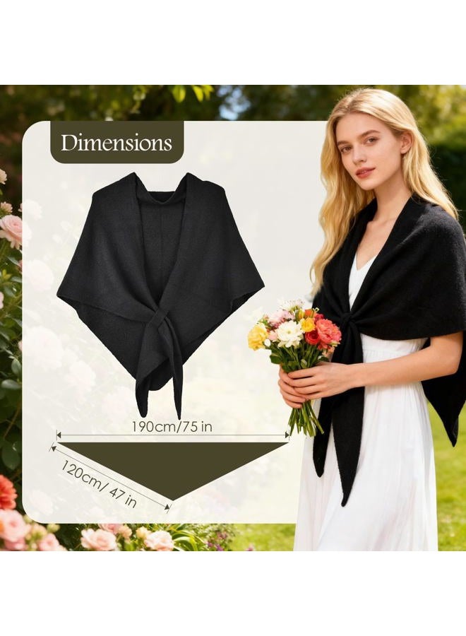 FeelfunFeather Shawl Wraps for Women Knitted Triangle Cashmere Shawl Scarf Pashmina Cardigan Cape for Winter, Black, 6Ft - Image 3