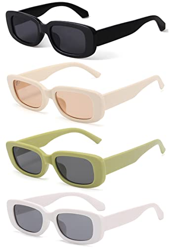 KUGUAOK 4 PACK Retro Rectangle Sunglasses Women and Men Vintage Small Square Sun Glasses UV Protection - Image 1
