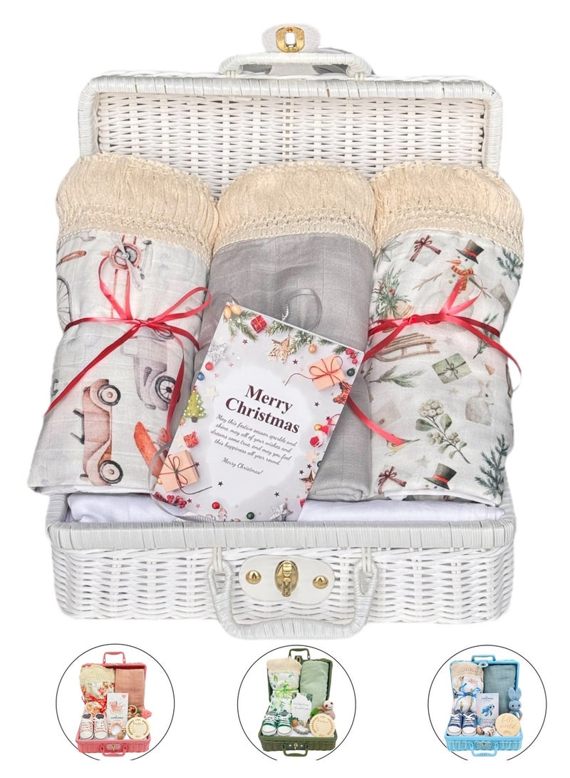 Christmas Baby Gift Set – 3-Pieces Newborn  Muslin Swaddle Blankets with Tussle Lace - Image 1