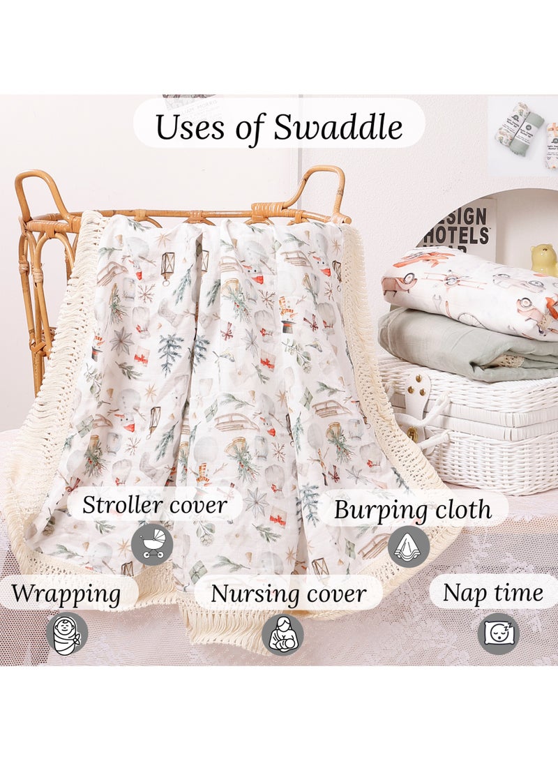 Christmas Baby Gift Set – 3-Pieces Newborn  Muslin Swaddle Blankets with Tussle Lace - Image 2