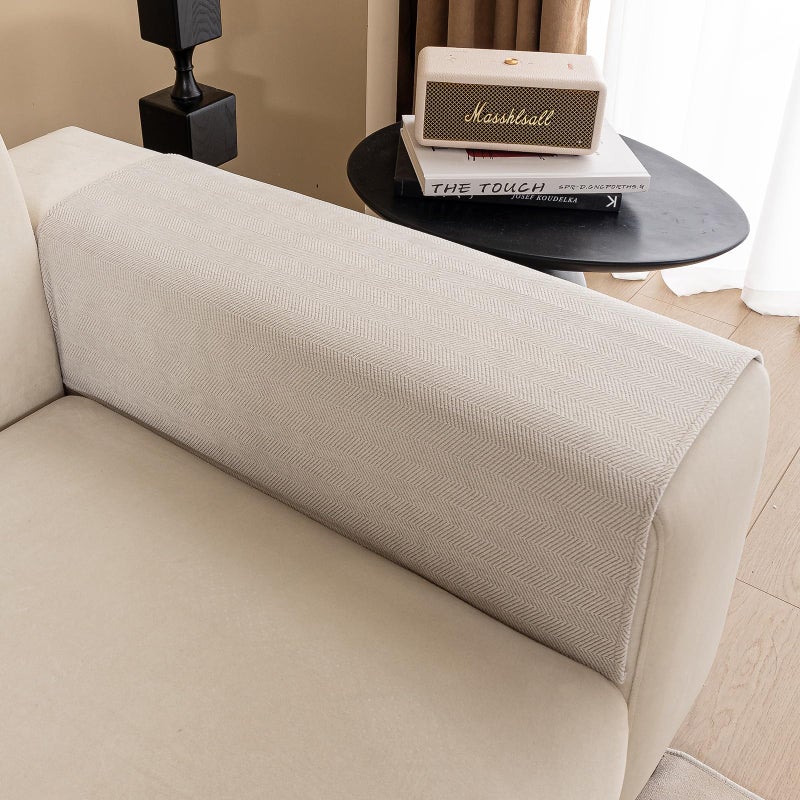MDSASFD Chenille Sectional Sofa Couch Covers, Herringbone Couch Sofa Covers Washable for Dogs, Funny Fuzzy Couch Covers for Sofa Non Slip Protector, L Shaped Armrest Cover(Beige White, 27"x 27") - Image 2