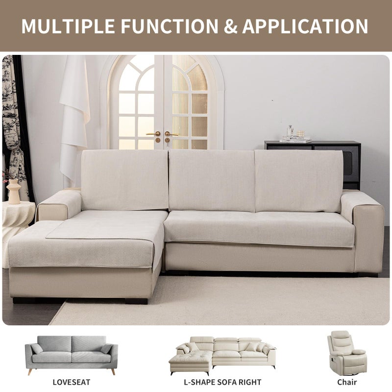 MDSASFD Chenille Sectional Sofa Couch Covers, Herringbone Couch Sofa Covers Washable for Dogs, Funny Fuzzy Couch Covers for Sofa Non Slip Protector, L Shaped Armrest Cover(Beige White, 27"x 27") - Image 4