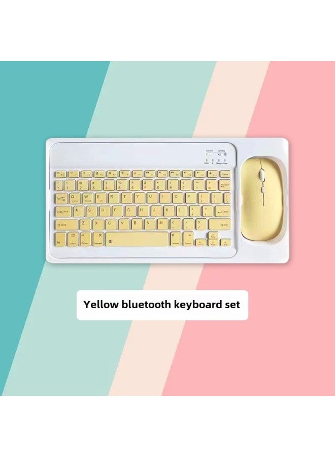 For Apple Samsung Huawei Bluetooth Keyboard Mouse Set Three System Portable Bluetooth Keyboard Mouse Set-Color:Yellow-Product Type:10 Inch Bluetooth Keyboard + Dual-mode Bluetooth Mouse + Packing Box - Image 1