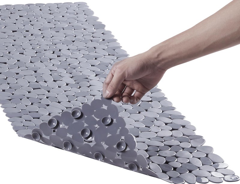 Webos Bath Shower Mat Non Slip Extra Large Pebble Bathtub mat for Families Anti Slip Shower Matt with Drain Holes Suction Cups Tub Mat  16 X 40 Inch Grey