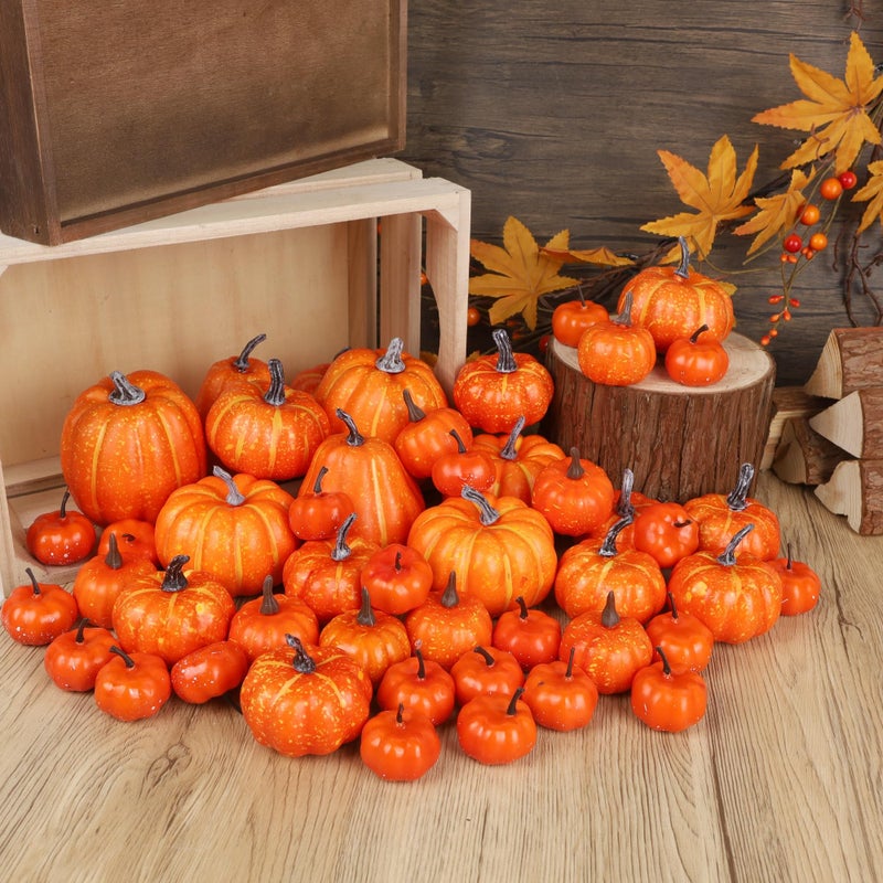 winemana 46 Pcs Assorted Size Artificial Pumpkins Fall Decorations  Orange Foam Pumpkin Autumn Decor  Decorative Faux Pumpkin for Harvest Thanksgiving Table Centerpiece Mantle Bowl Wedding Party - Image 3