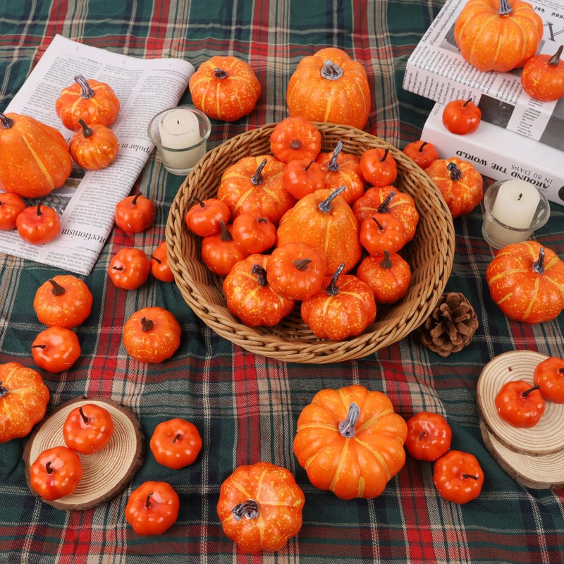 winemana 46 Pcs Assorted Size Artificial Pumpkins Fall Decorations  Orange Foam Pumpkin Autumn Decor  Decorative Faux Pumpkin for Harvest Thanksgiving Table Centerpiece Mantle Bowl Wedding Party - Image 4