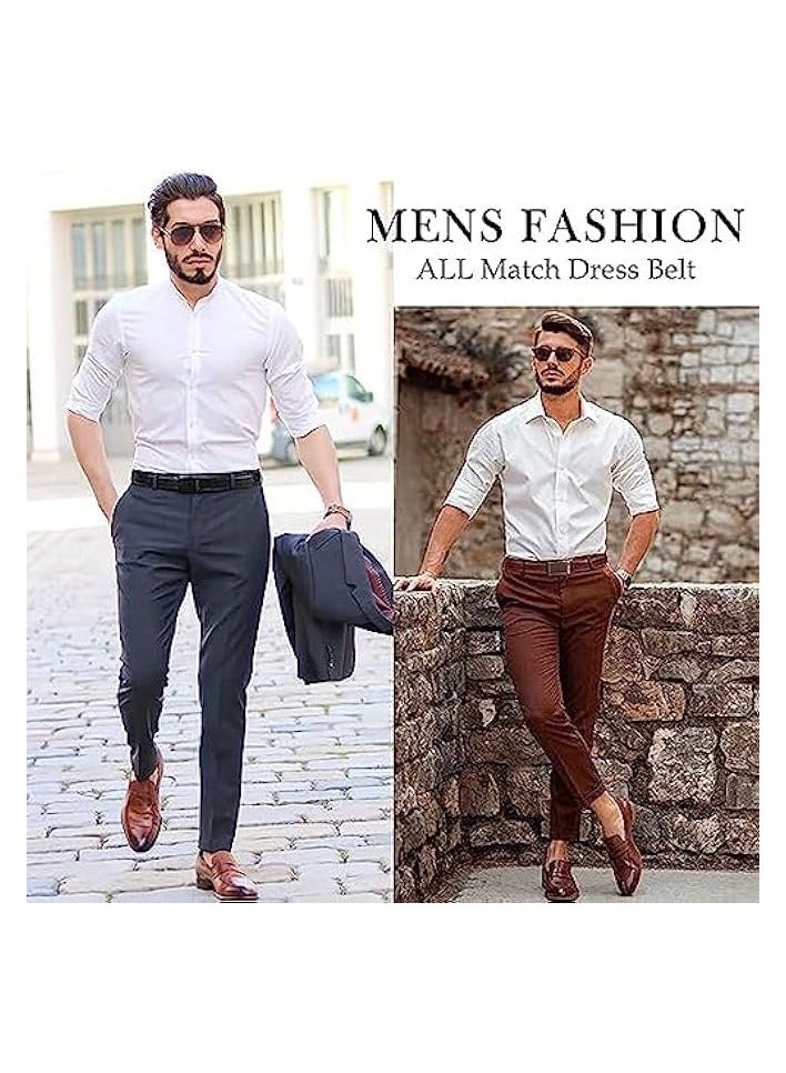 بروماس حزام رجالي، أحزمة بنطال من جلد البولي يوريثان للرجال مع إبزيم أسهل قابل للتعديل، أحزمة جينز كاجوال للرجال، حزام كلاسيكي للعمل، حزام أنيق للرجال، حزام بسقاطة مع إبزيم تلقائي - بني - Image 2
