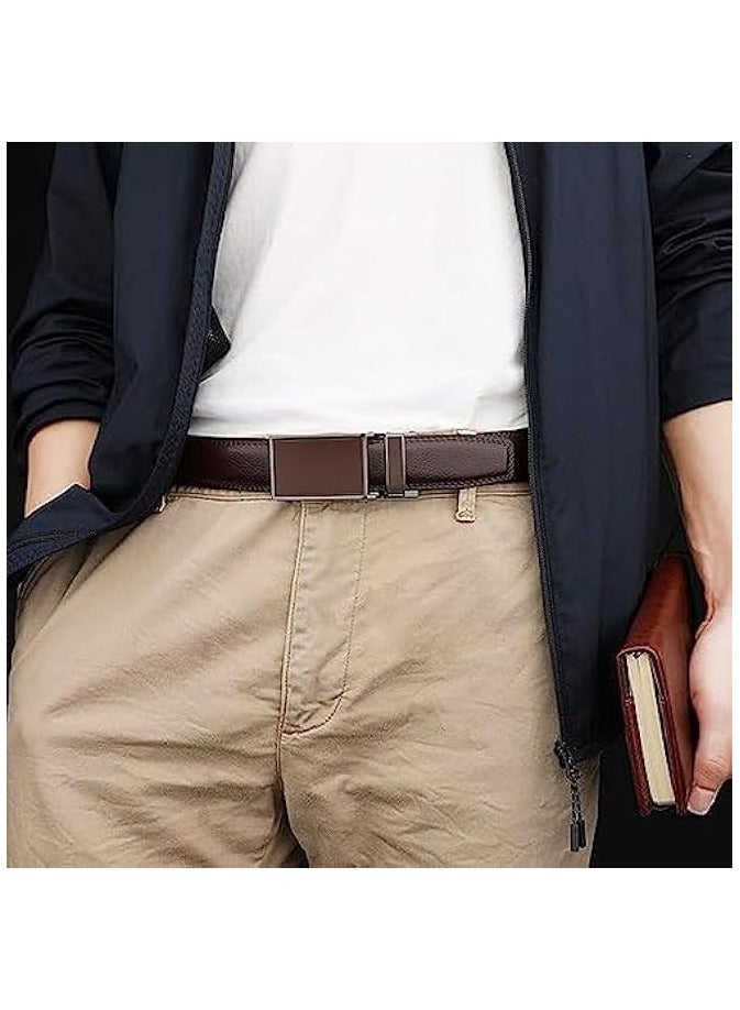 بروماس حزام رجالي، أحزمة بنطال من جلد البولي يوريثان للرجال مع إبزيم أسهل قابل للتعديل، أحزمة جينز كاجوال للرجال، حزام كلاسيكي للعمل، حزام أنيق للرجال، حزام بسقاطة مع إبزيم تلقائي - بني - Image 3