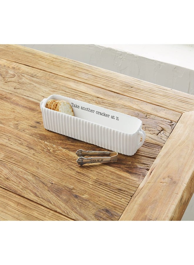 Mud Pie, White, Circa Cracker Set, 3" x 13.5" 4.5", dish 3" x 13 1/2" | tongs 4 1/2" - Image 2