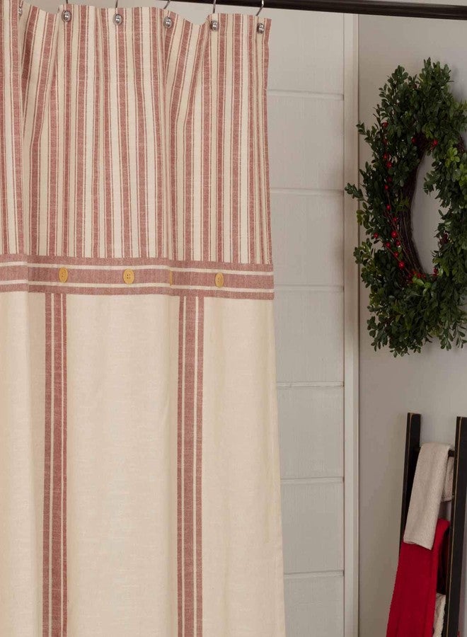 Piper Classics Market Place Red Grain Sack Stripe Shower Curtain, 72" x 72", w/Ticking Stripe Accent and Button Details, Farmhouse Style Bathroom - Image 2