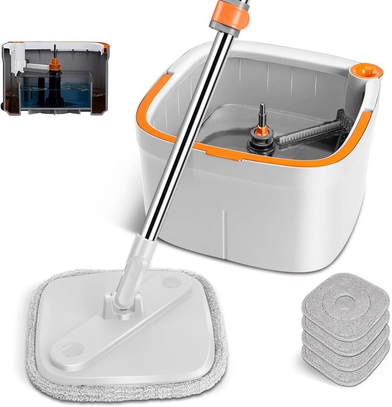 KEYOZA Spin Mop and Bucket Set Mop and Bucket with 4 Washable and Reusable Microfiber Pads Support Separation Sewage and Clean Water Telescopic Cleaning Bucket Mop for Floors Kitchen - Image 1