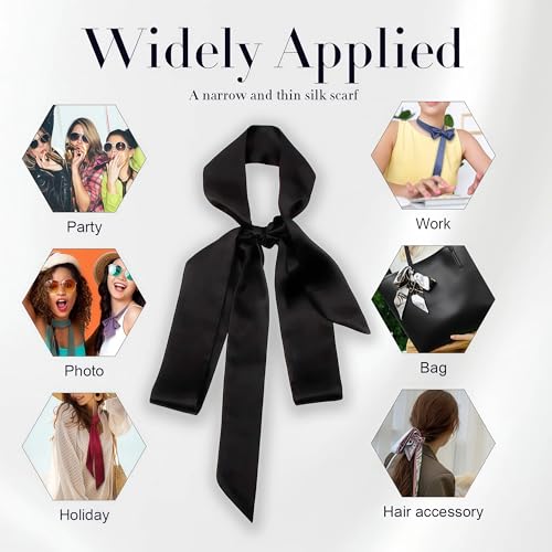 UPSTORE 1PCS Black Long 200cm/2.18 Yards Multifunction Women Thin Chiffon Long Tie Scarf -Silk Scarves Bag Band Belt Neckerchief for Spring Summer - Image 3