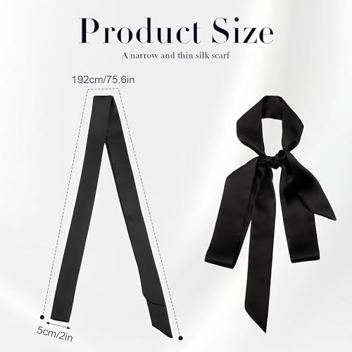 UPSTORE 1PCS Black Long 200cm/2.18 Yards Multifunction Women Thin Chiffon Long Tie Scarf -Silk Scarves Bag Band Belt Neckerchief for Spring Summer - Image 2
