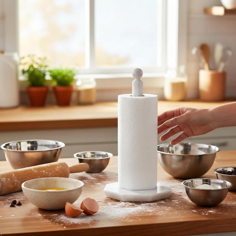 MARBLE RANGE Stable domestic stock Marble Paper Towel Holder 12.5 Inch White Handmade Countertop Stand for Kitchen & Bathroom, Elegant Stone Design, Paper Towels Organizer, Home Essentials, Kitchen Decor Accessories Multiple local stock source - Image 2