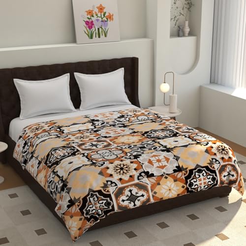 TIB® Warm Reversible Quilt Cover Double Bed with Zipper, Duvet Cover Double Bed Soft Flannel (90x100) Inches (Cream Circle) - Image 1