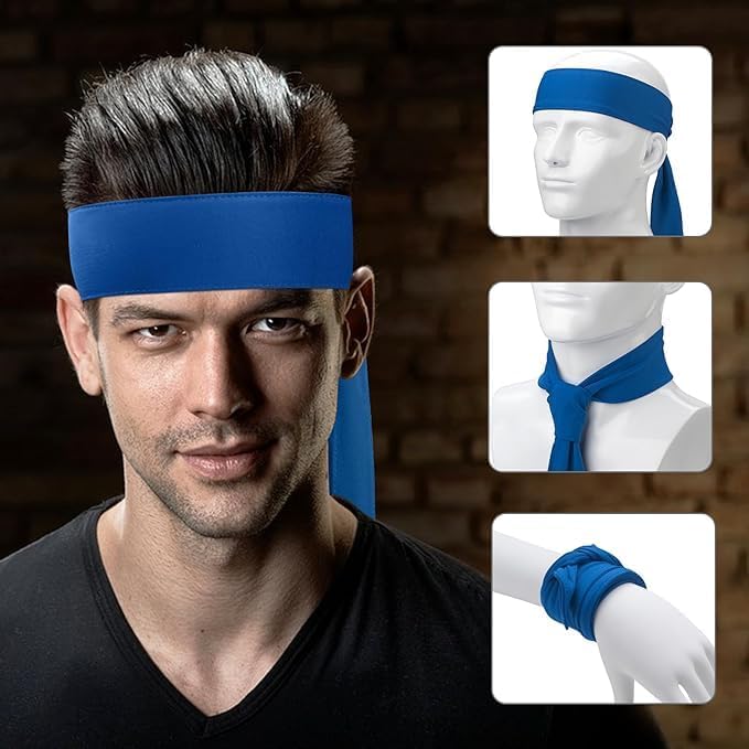 PAROPKAR Tie Headband Men Women Sweat Wicking Workout Running Sport Headhand Head Band for Cricket Yoga Golf Gym Camping RunningTennis (Royal Blue) - Image 2