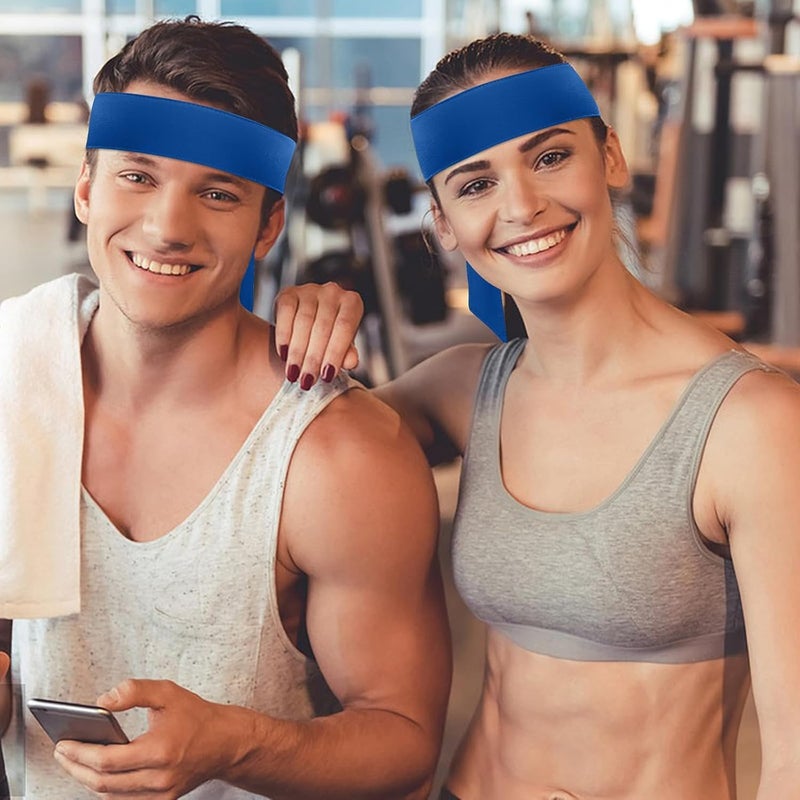 PAROPKAR Tie Headband Men Women Sweat Wicking Workout Running Sport Headhand Head Band for Cricket Yoga Golf Gym Camping RunningTennis (Royal Blue) - Image 4