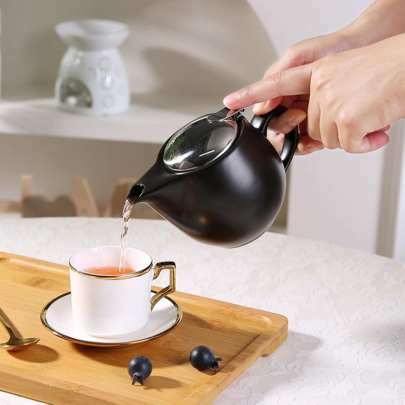 Auxmeware - Small Ceramic Teapot With Stainless Steel Infuser  Heat Resistant  Perfect Tea Maker  Black  350Ml/12.0Oz - Image 3