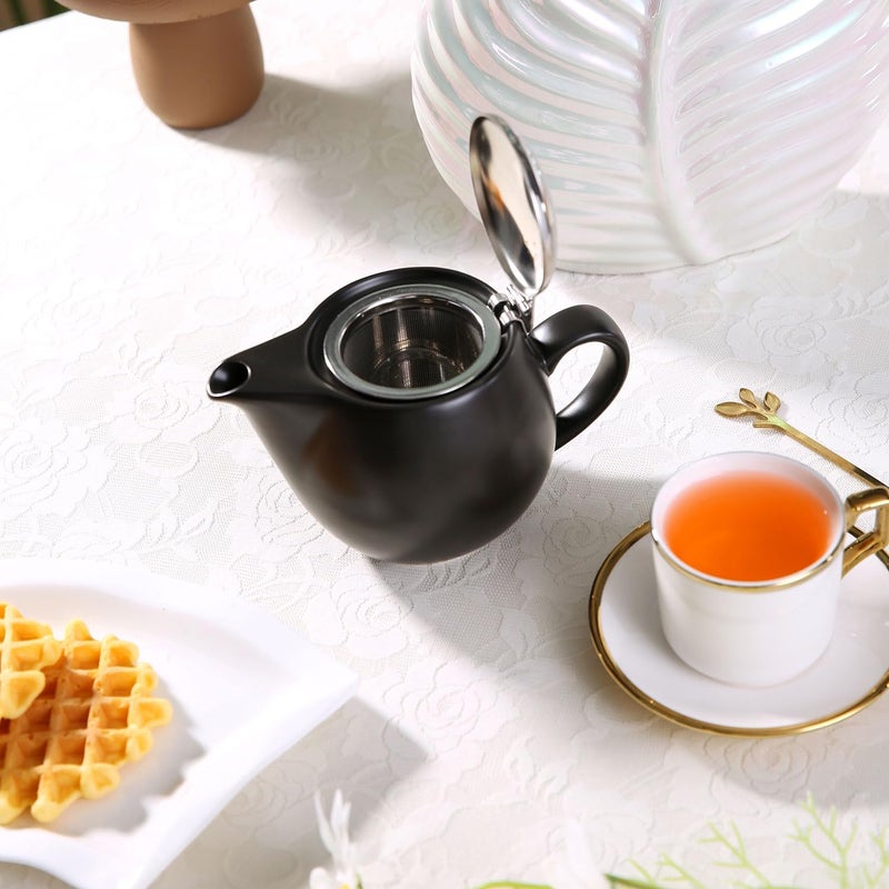 Auxmeware - Small Ceramic Teapot With Stainless Steel Infuser  Heat Resistant  Perfect Tea Maker  Black  350Ml/12.0Oz - Image 2