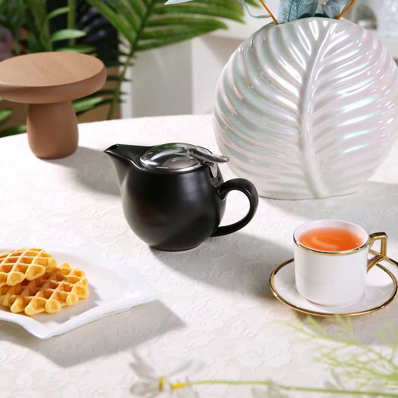 Auxmeware - Small Ceramic Teapot With Stainless Steel Infuser  Heat Resistant  Perfect Tea Maker  Black  350Ml/12.0Oz - Image 4