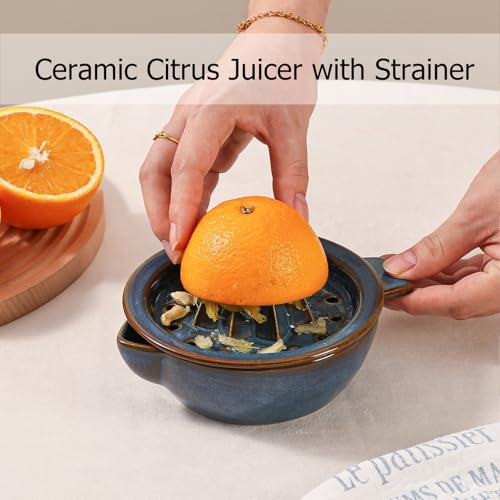 Tuioyoc Ceramic Citrus Lemon Orange Juicer Manual Squeezer, Hand Juicer Reamer Rotation Press with 6.8oz Bowl, Strainer Lid, Spout, Handle, Dishwasher Safe, Easy to Clean - Image 2