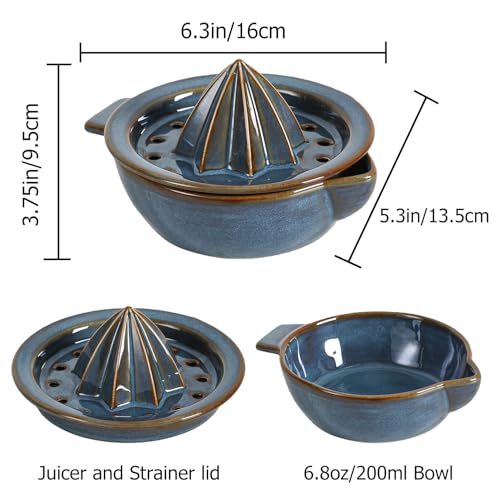 Tuioyoc Ceramic Citrus Lemon Orange Juicer Manual Squeezer, Hand Juicer Reamer Rotation Press with 6.8oz Bowl, Strainer Lid, Spout, Handle, Dishwasher Safe, Easy to Clean - Image 3