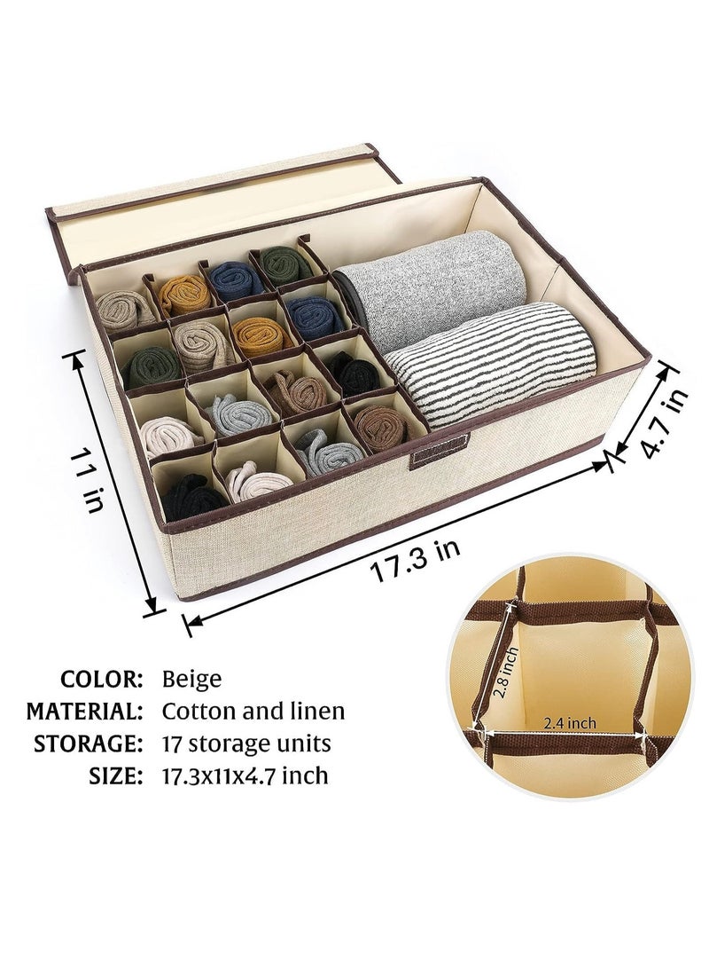 SYOSI 2PC Sock Bra Organizer Divider with Lid - Neatly Organize Your Closet with 17 Cells Fabric Underwear Drawer Organizer, Foldable Storage Solution for Socks, Bras, Ties, Scarves, and More - Image 2
