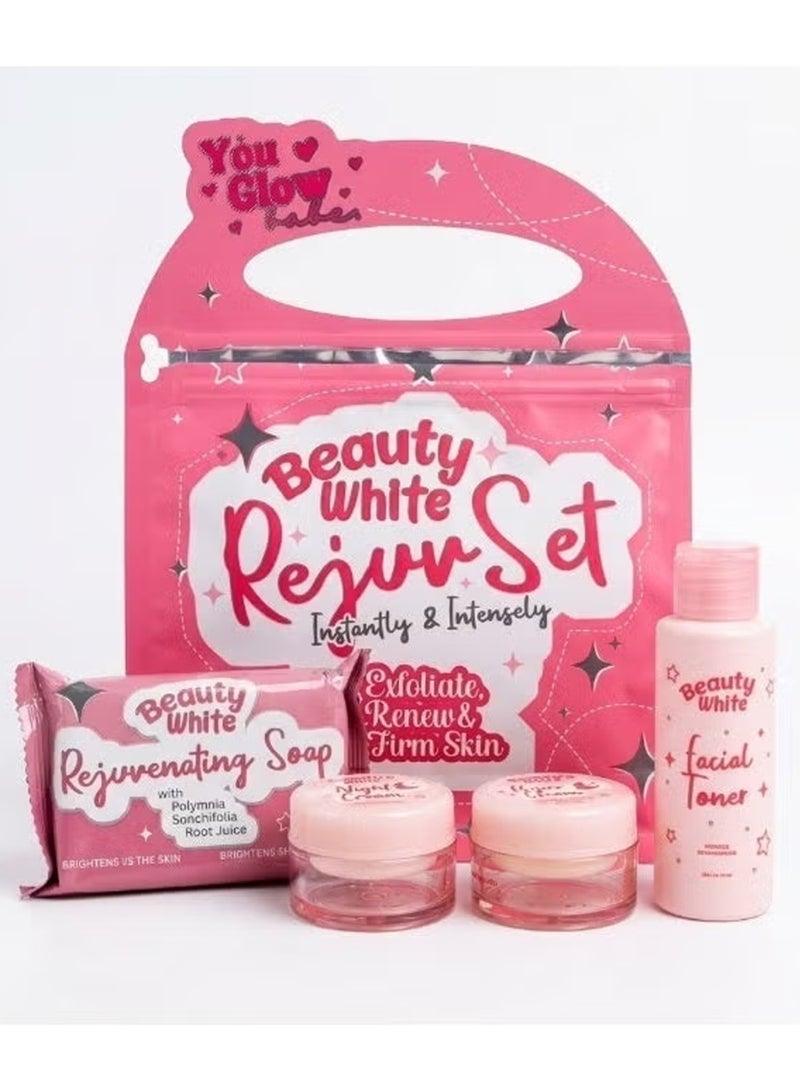 You Glow Babe Beauty White Rejuvenating Beauty Set with Facial Toner, Sunscreen Cream, Rejuvenating Soap and Skincare Cream, Complete Exfoliating Routine for Renewing, Firming and Improving Smooth Bright Looking Skin - Image 1