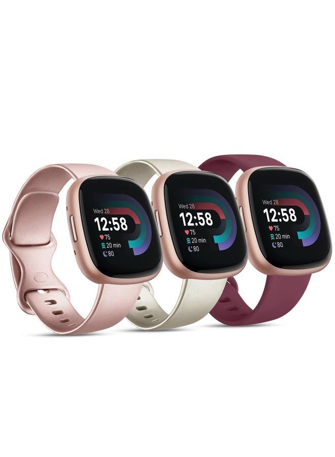 AK 3 PACK Sport Band Compatible with Fitbit Sense 2 / Sense Bands/ Fitbit Versa 4 / Versa 3 Bands Women Men, Classic Soft Straps for Fitbit Sense 2 / Sense / Versa 4 / Versa 3 Smart Watch (Small,Rose - Image 1