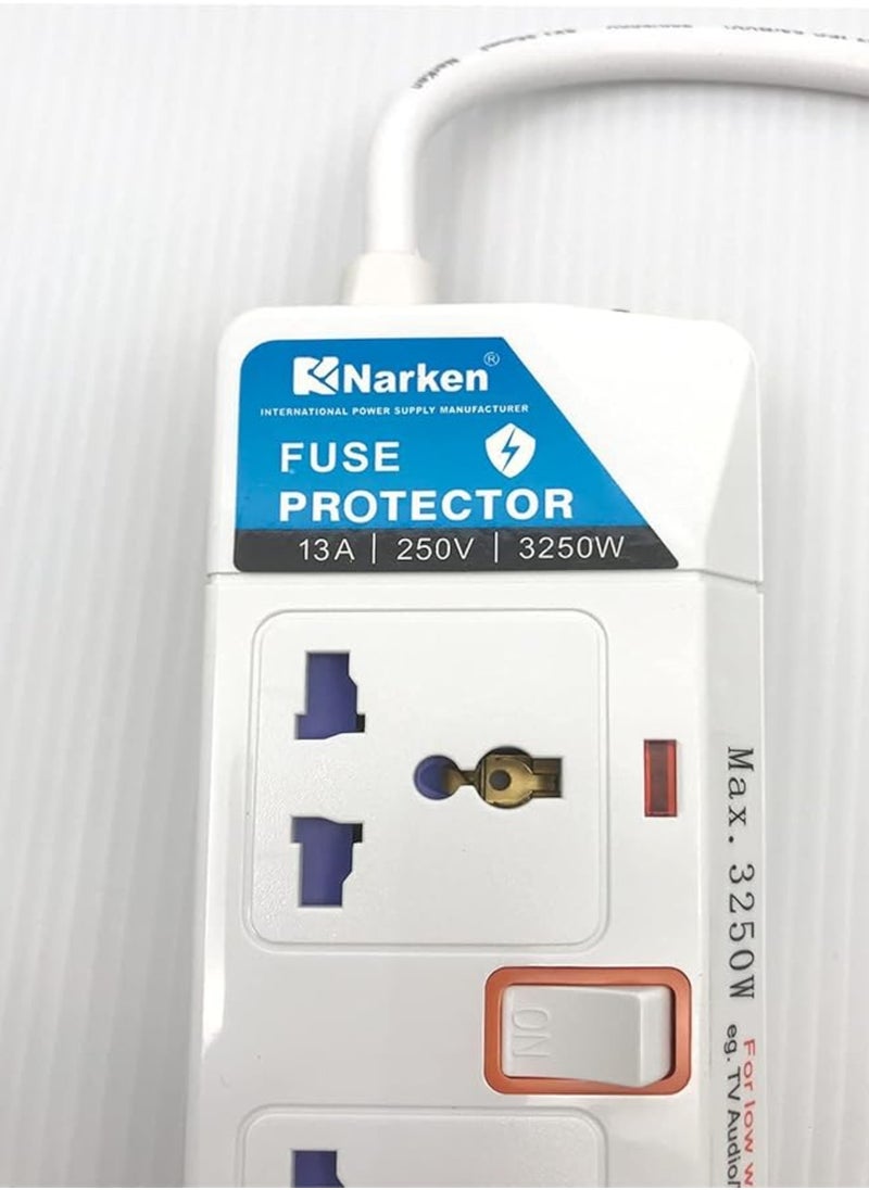 Narken Extension Cord 4 Ways 3 Meter Electric Universal Power Strip Wire 13a Fuse Surge With Separate Single Switch and Indicate Light Max 13a 3250w Ac 250v  - Image 4