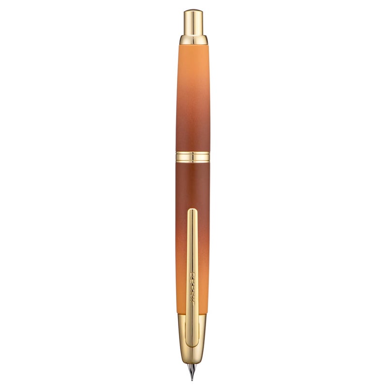 Wikult Jinhao 10 Press Fountain Pen with Box, Caramel Orange Gradient Retractable Medium Nib with Ink Converter Set (Golden Clip) - Image 1