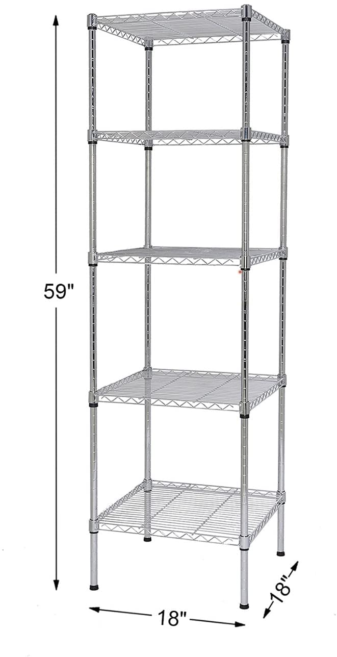 Finnhomy Heavy Duty 5 Tier Wire Shelving Unit, 18x18x59-inches 5 Shelves Storage Rack, Metal Shelving with Thicken Steel Tube, NSF Certified, Chrome - Image 3