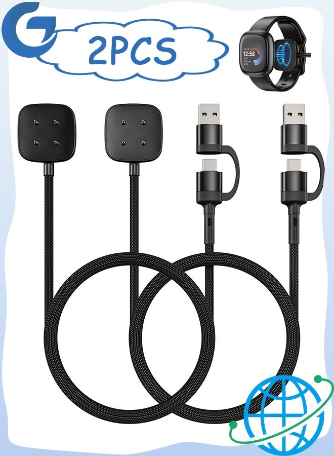 Gecomo 2 PCS Upgraded Charger, 2 in 1 Portable Charger Dock Cord,  for Fitbit Versa 4/Sense 2/Versa 3/Sense Smartwatch Charger - Image 1