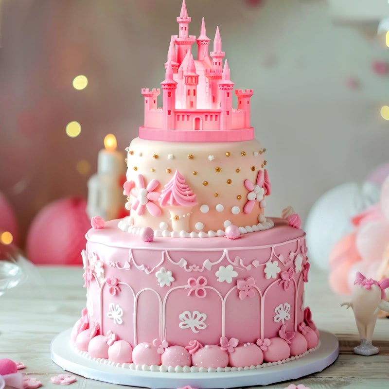 Baquler Castle Cake Topper Figurine Wedding Cake Topper Birthday Castle Night Light USB Rechargeable Princess Night Light for Wedding Birthday Party DecorPink