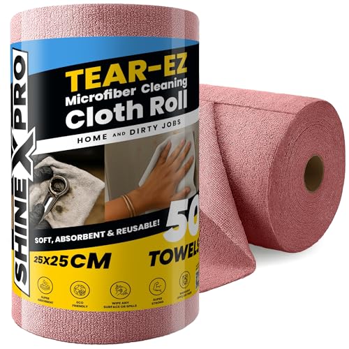 ShineXPro Microfiber Cleaning Cloth Roll, 50Pcs, 10000 Times Washable - 10X Cheaper Than Paper Kitchen Towel Roll - Ultra Absorbent Lint Free Microfiber Cleaning Cloth for Kitchen - Tearable, Reusable - Image 1